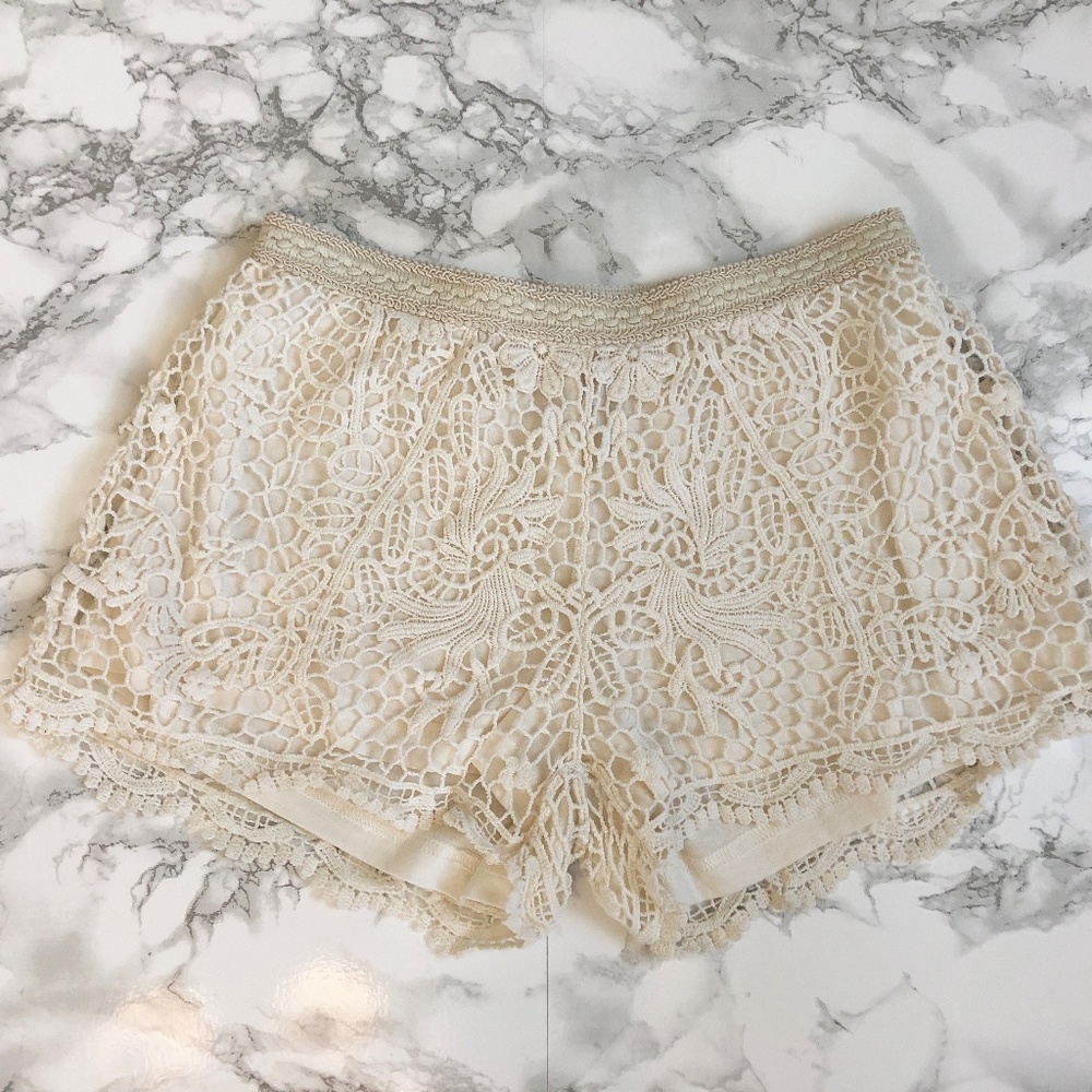 Crochet Cream Shorts